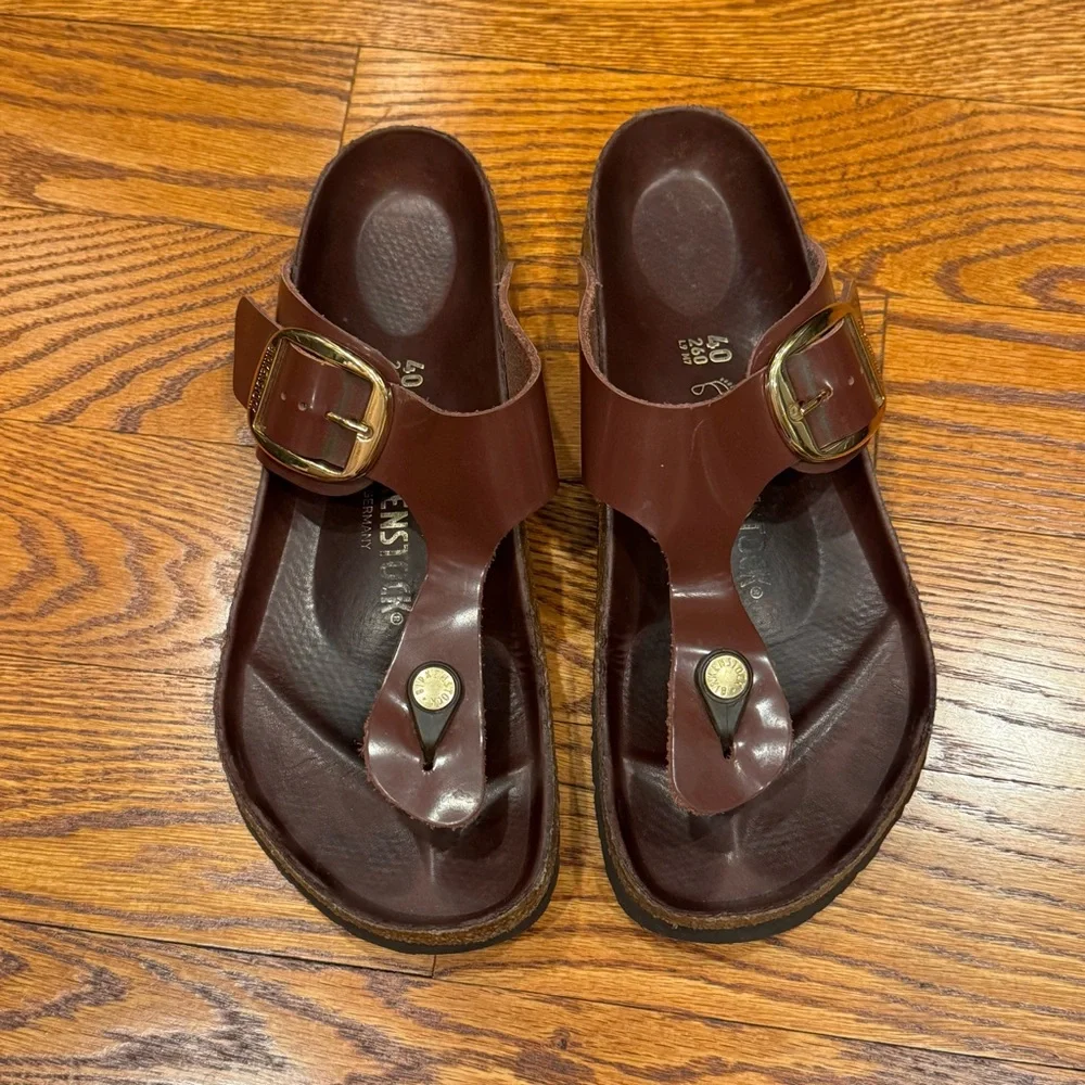 Birkenstock Gizeh Big Buckle High Shine Chocolate Leather Patent size 40 US 9 - Picture 2 of 6